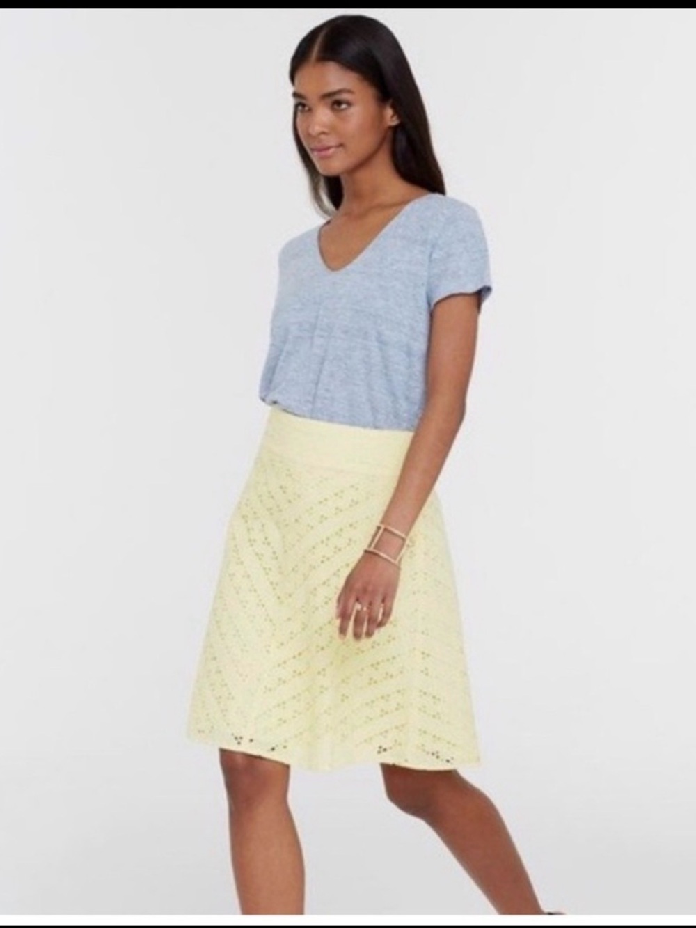 Ann Taylor Pale Yellow Eyelet A-Line Skirt 4P